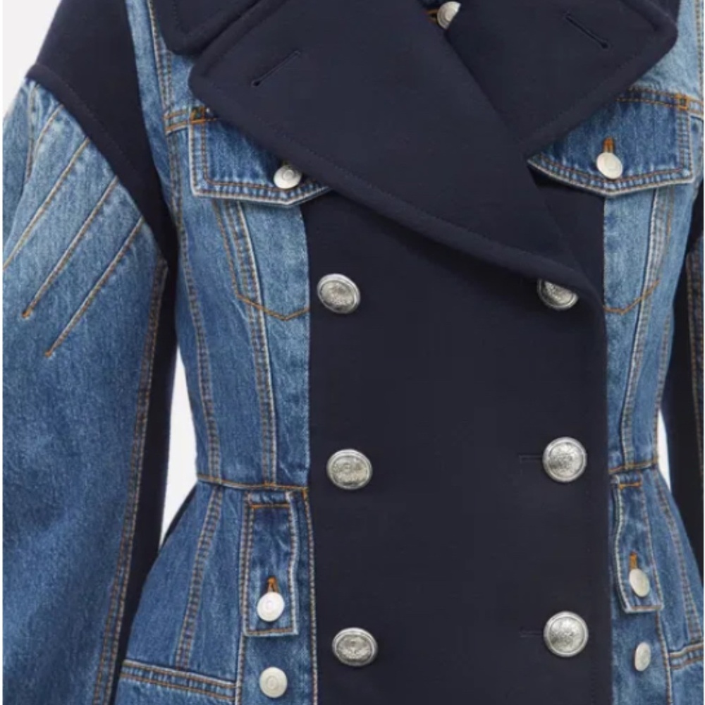 🔥ALEXANDER MCQUEEN Hybrid Peplum-Hem Denim And Wool-Blend Jacket🔥 - Picture 4 of 6